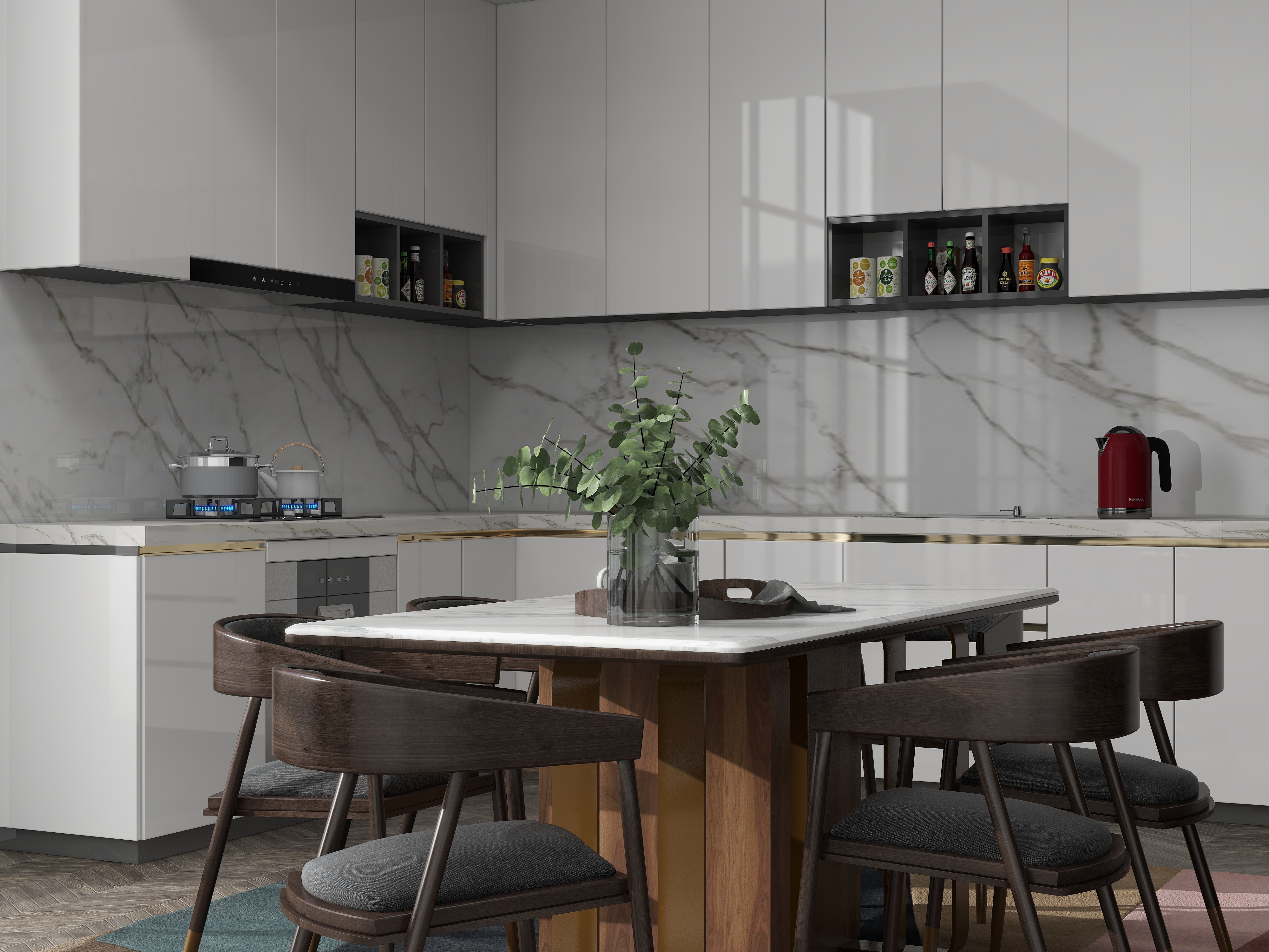 White gloss cabinetry kitchen